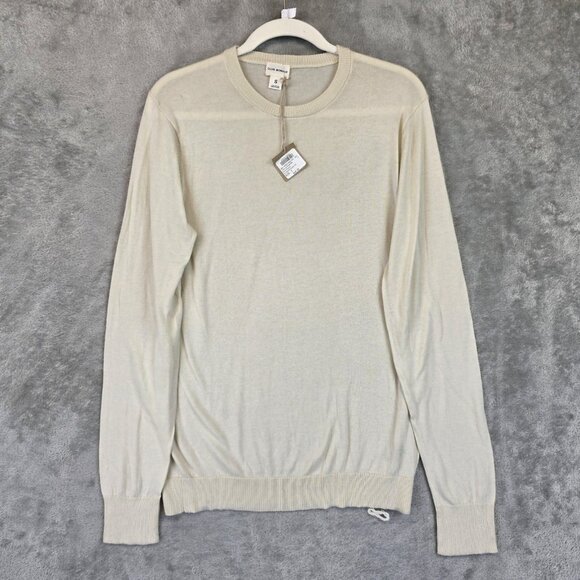 Club Monaco Sweater Mens Small Almond Joshua Crewneck Cotton Knit Long Sleeve - Picture 1 of 16